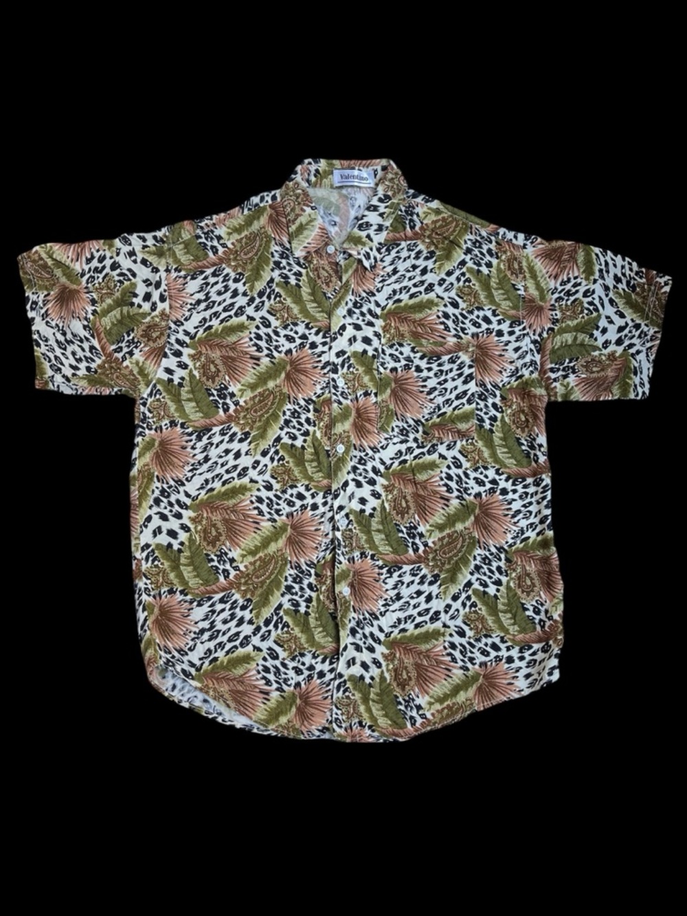Vintage Valentino Tropical Paisley Cheetah Print Short-Sleeve Button-Down Shirt